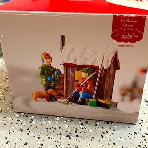 At. Nicholas Square Ice Fishing Shanty Hand Painted Holiday Decoration